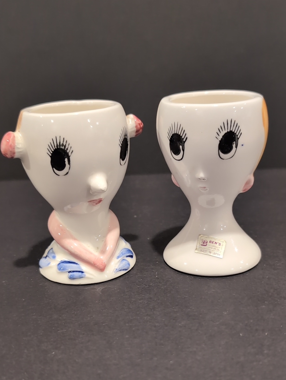 Vintage Anthropomorphic Egg Cup Holders Set Of 2 Big Eyes Ladies